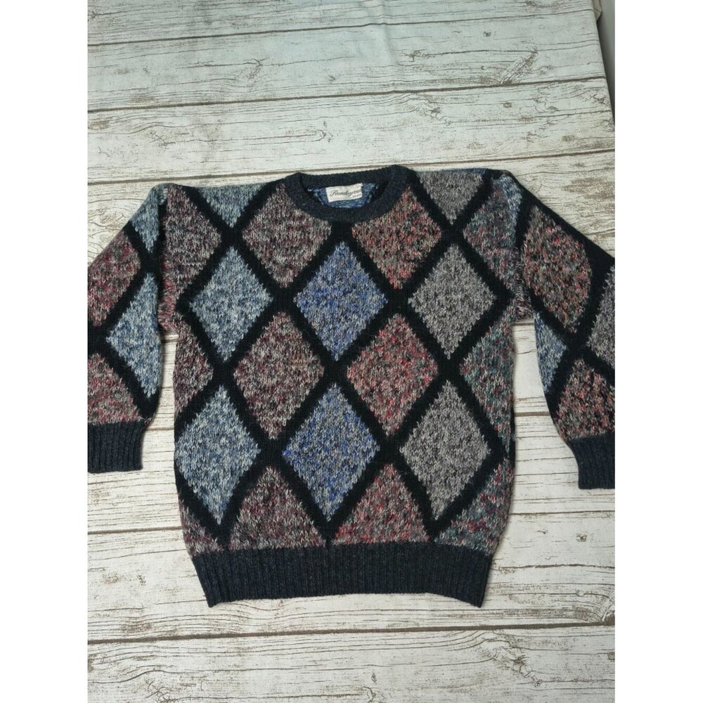 Vintage Rendezvous Multi Color Argyle Pattern Sweater Size 54 (Runs Small)